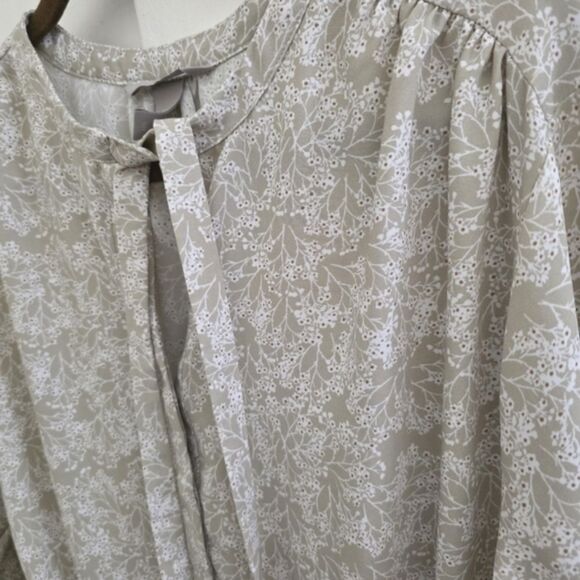 H&M Green White Ditsy Floral Long Sleeve V Neck Shift A Line Dress Size XXL - Picture 7 of 14